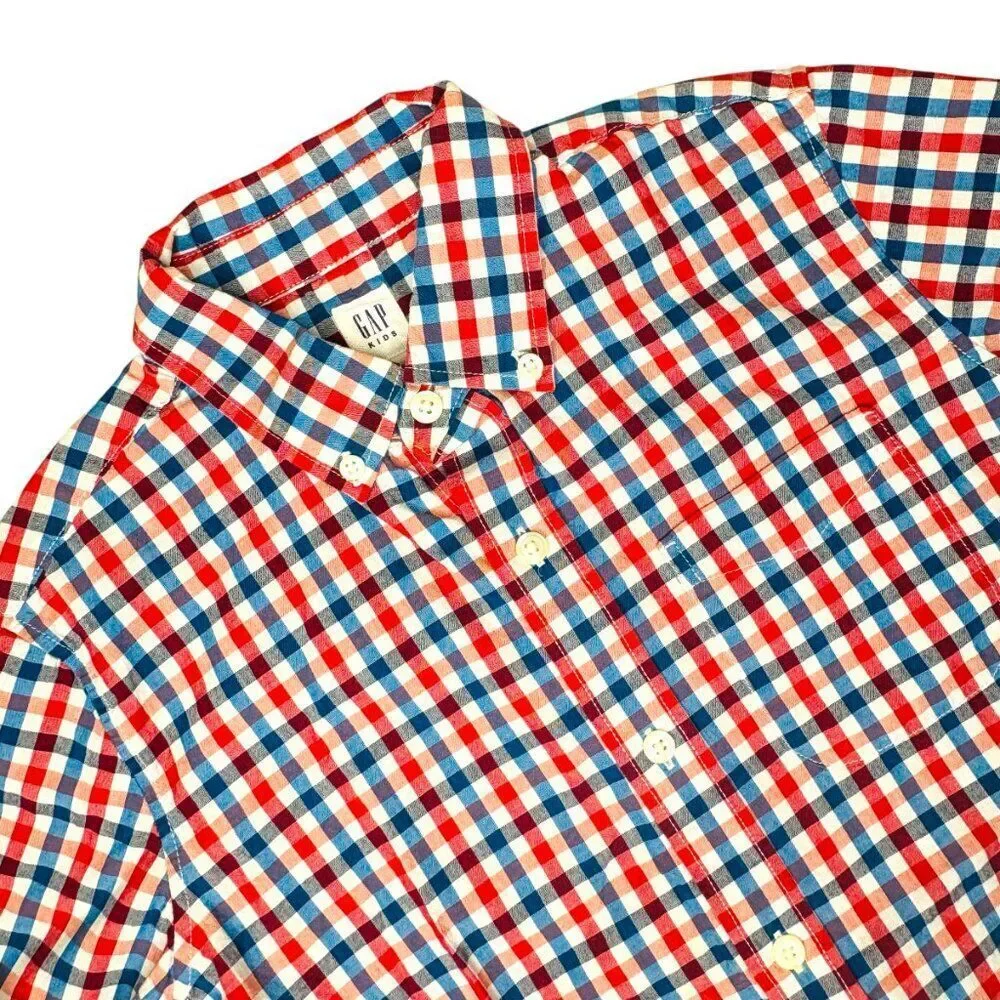 Gap Kids Red White Blue Plaid Long Sleeve Button Down Size 10